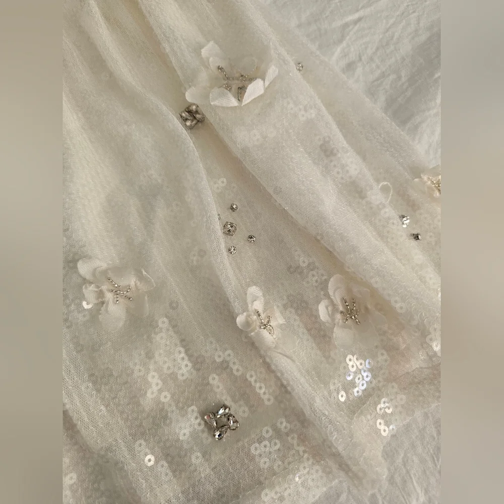 Zara White Sequin Skirt - Picture 4 of 10